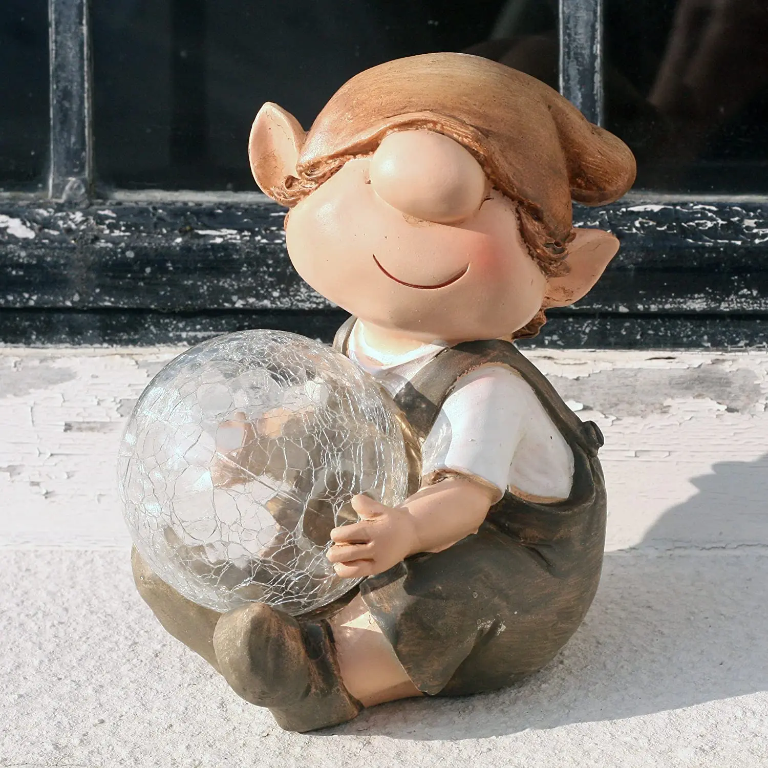 Andy the Elf Resin Garden Ornament with Solar Powered Illuminating Colour Change Ball Fairy Troll Imp
