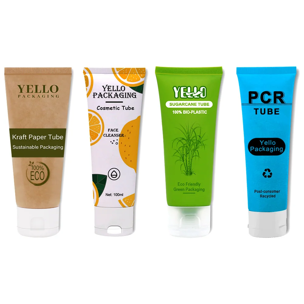 Custom Empty Eco Friendly Sugarcane PCR Plastic Kraft Paper 100ml 150ml Cosmetic Packaging Soft Squeeze Lotion Cream Tube