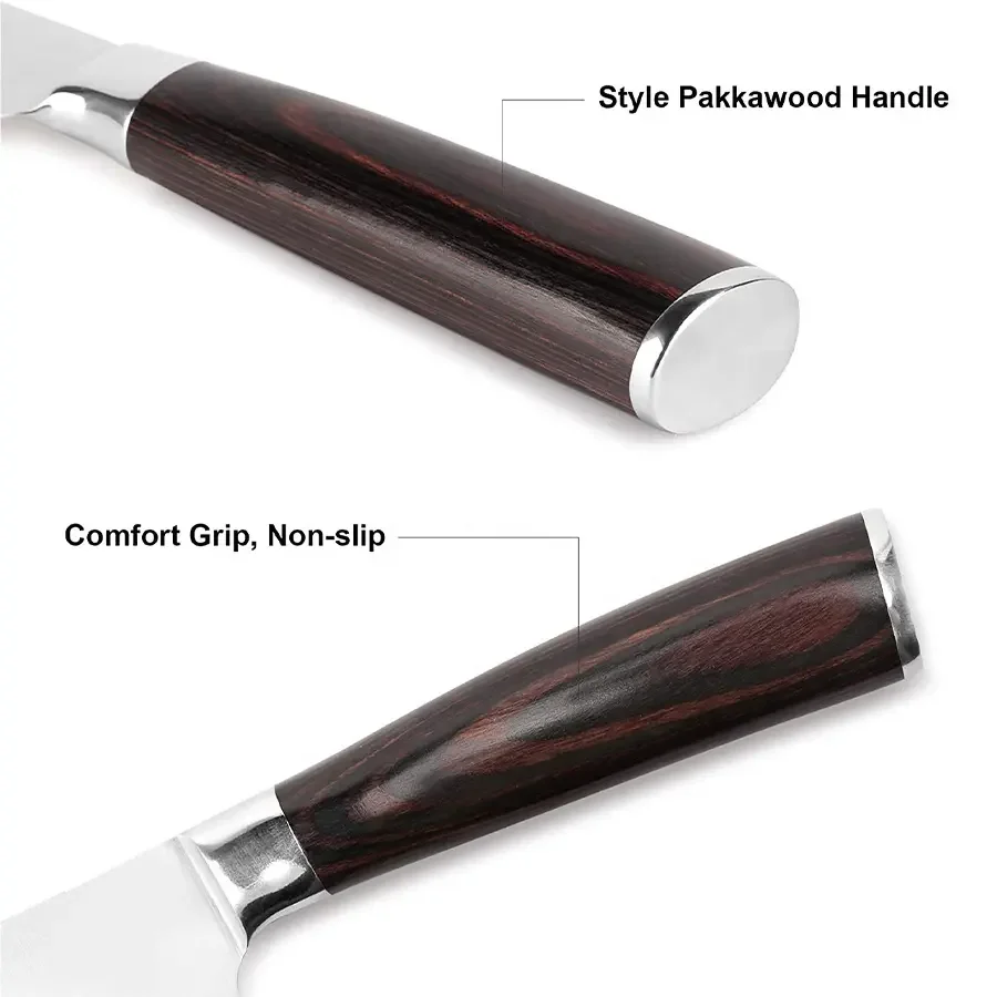 Customised Kitchen 8 Inch Bread Knives Stainless Steel Cake Knives Kitchen Serrated Bread Knife  Pakka Wood