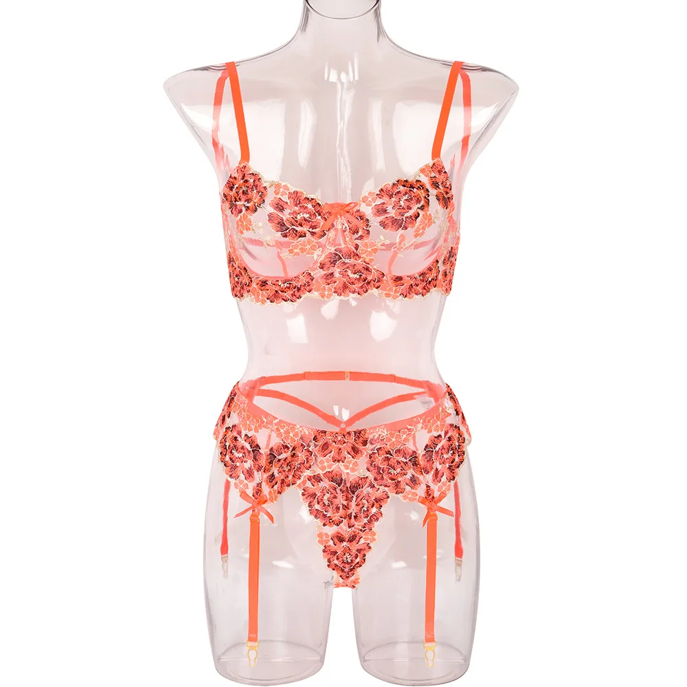 The New Embroidery Petals Lingerie Sensual Transparent Embroidery Underwear Sexy Exotic Sets Fancy Beautiful Bra And Panty Set