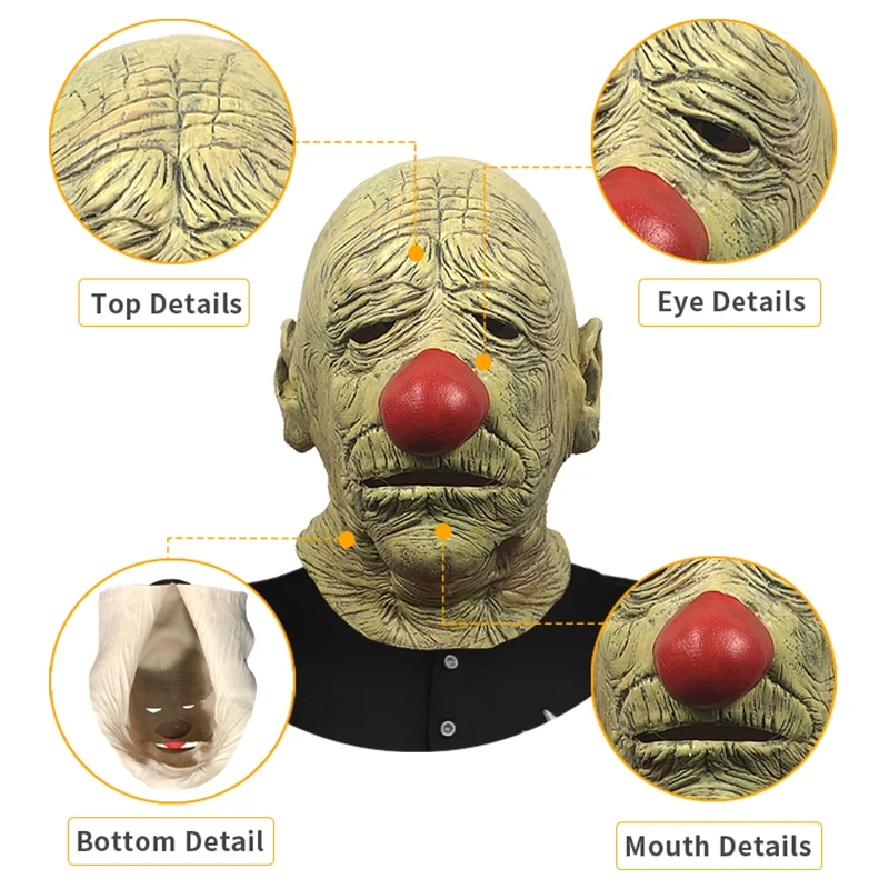 Wholesale Halloween Horrific Clown Mask Horror Movie Theme Funny Mask Masquerade Cosplay Props Old Clown Latex Mask