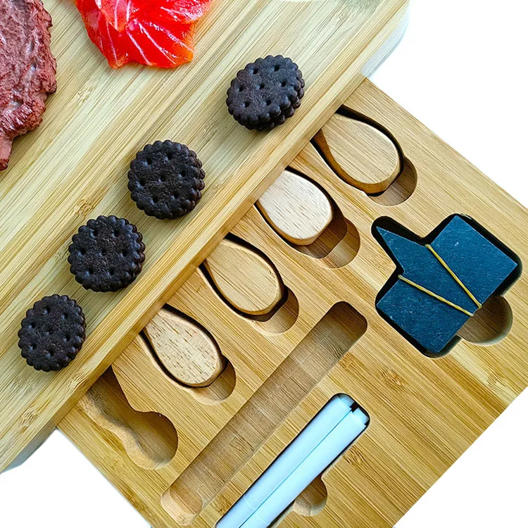 WDF Factory Custom cheese board knife set with wood bamboo handle charcuterie board tabla de queso bamboo cheese boards