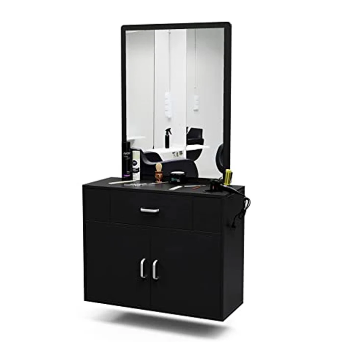 wholesale custom black rectangle wall mounted makeup salon station mirror barber shop mirror for beauty salon