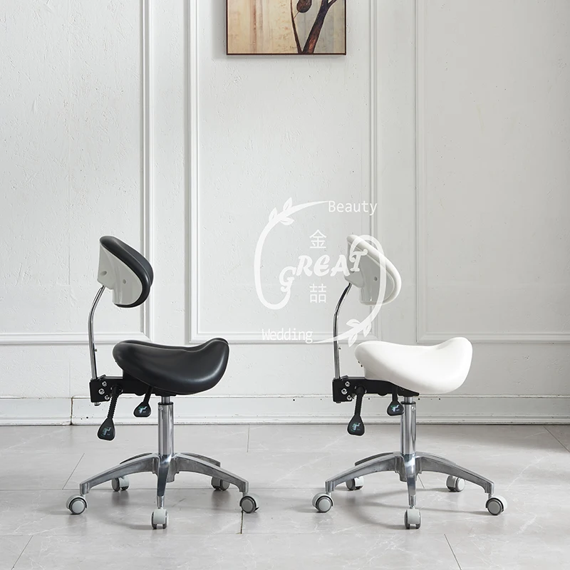 360 Degree Rotation Hair Styling Stool Modern Hydraulic White Beauty Salon Stool With Backrest