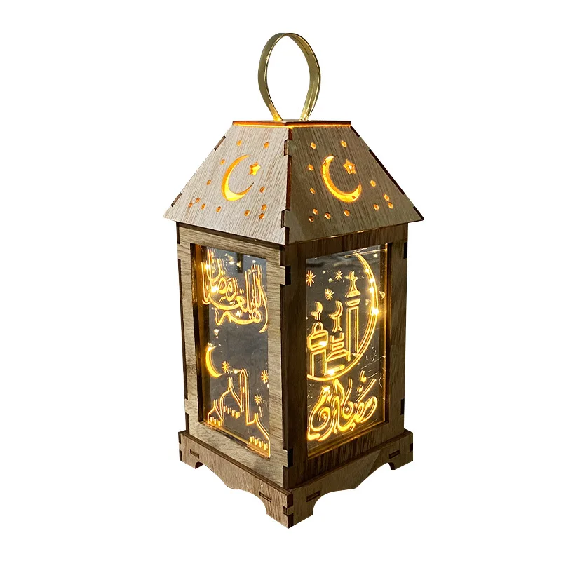 New Wooden Wind Lantern Eid Table Decorative Led Candle Light Indoor Hanging Lamp Home Decoration Islamic Muslim Lamp Ornament