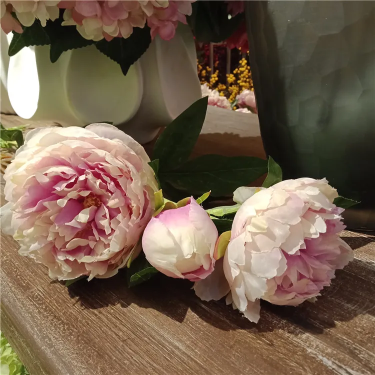 High quality 3 heads artificial flowers 6 colors silk peony for Home decoration