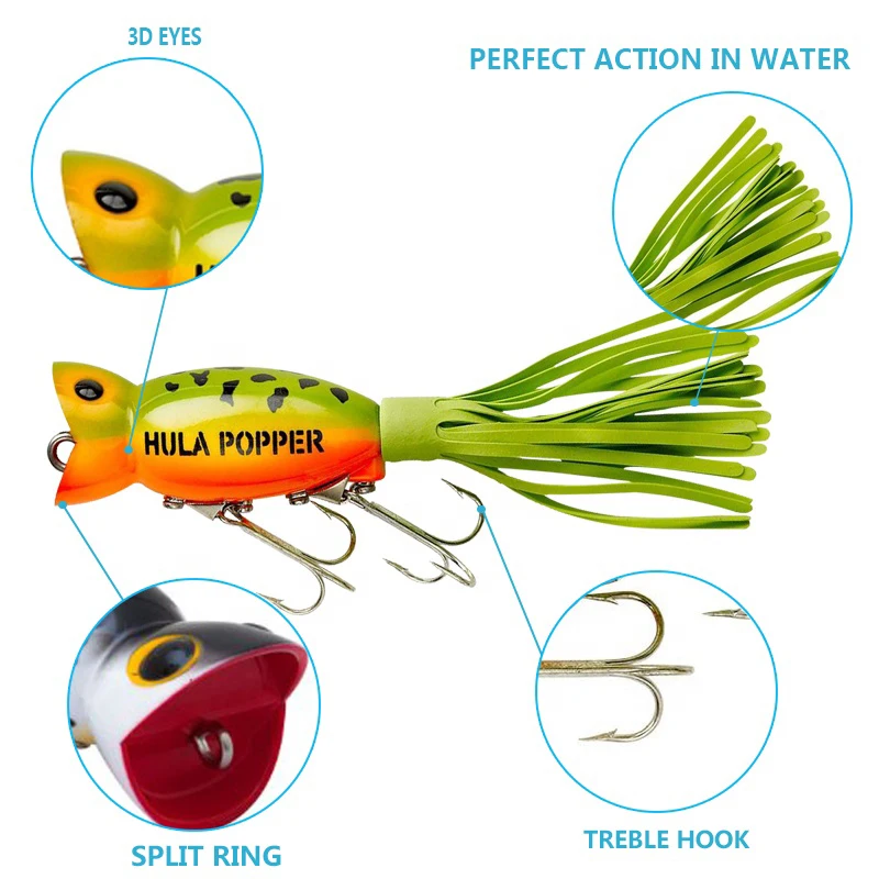 Рыболовная Приманка Topwater Popper 11 г 50 мм приманка лягушка с красочными хвостами плавающий Поппер искусственная воблер рыбалка