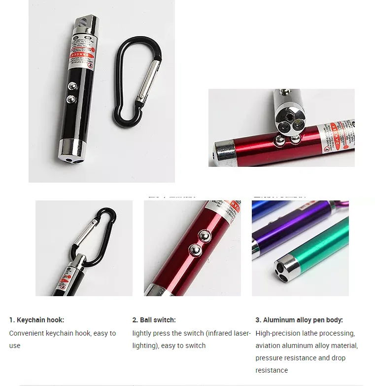 aluminum 3 in 1 laser&led light keychain UV money detector red laser carabiner gift promotion mini flashlight pet cat/kids toy