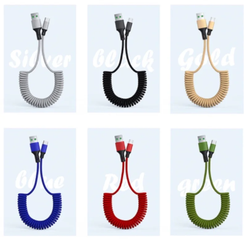 
2020 New Customized 1ft 3ft 6ft 10ft Flexible Spring Braided Fast Charging Micro USB V8 Data Cable Charger 