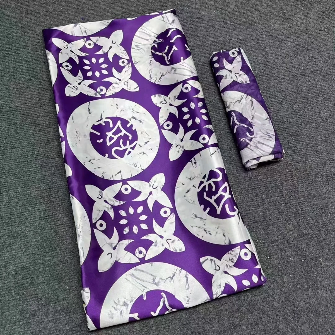 African Printed Silk Chiffon Fabric 2023 Wholesale Ankara Wax Prints Satin Fabric 4+2 Yards For Women Dress