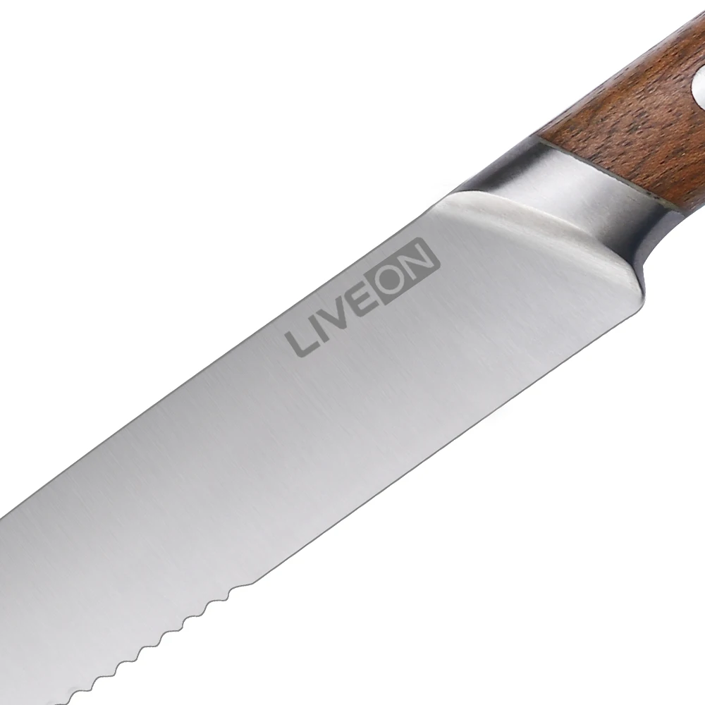 5 Inch  Stainless Steel Serrated Steak Knife with Retro Wooden Handle