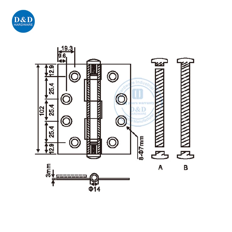 Solid Brass Plain Joint Hinge Square Residential Commercial Wooden Metal Door Hinge