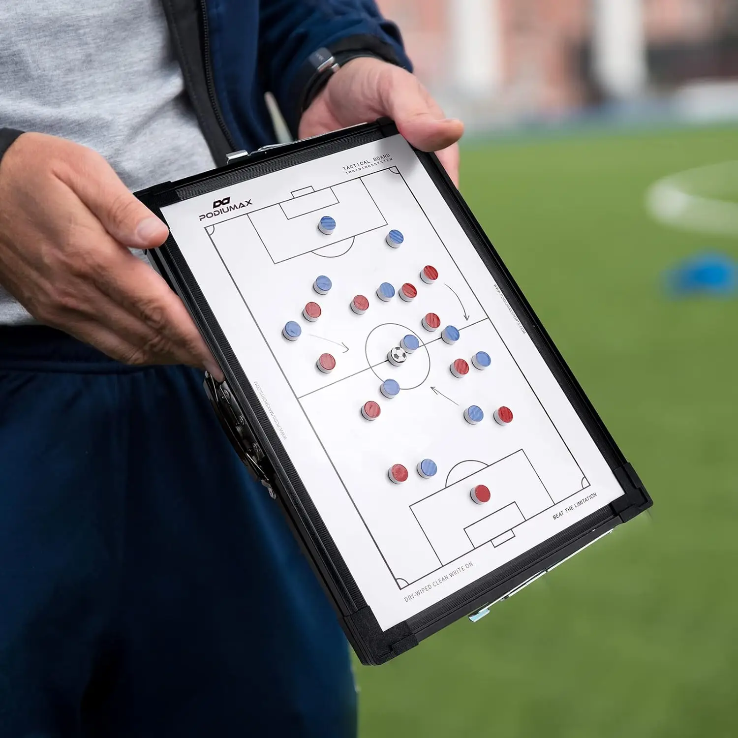 Magnetic Dual-Sided Soccer Dry Erase Coach Board Kit with Pen Marker Pieces and Stand - Tactic & Strategy Board