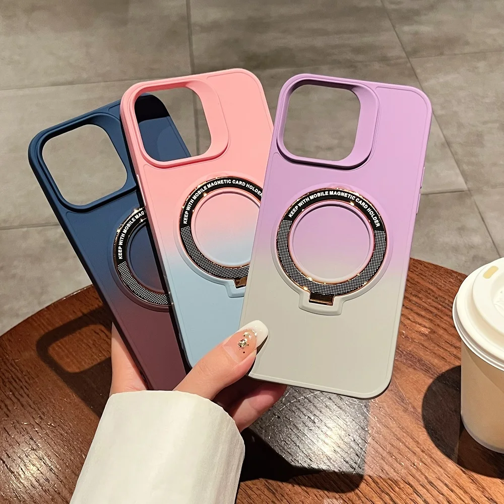 luxury phone case for iphone 15 gradient TPU back cover with holder new colorful case for iphone 11 12 13 14