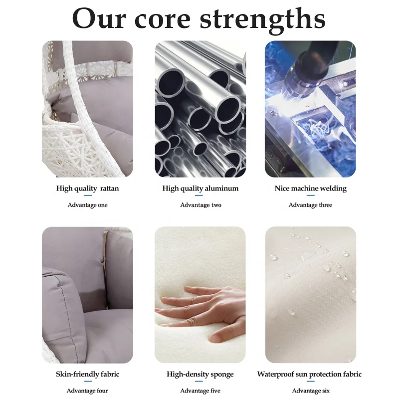 White Modern Patio Garden Wicker Furniture Outdoor Front Porch Rattan Metal Swing Hanging Egg Chair with Stand