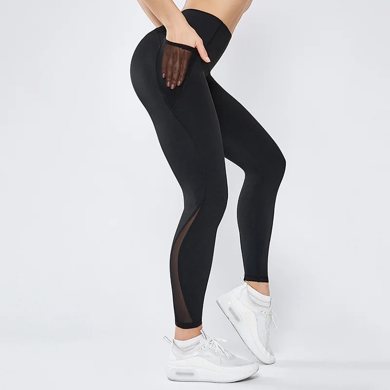 High waisted butt scrunch leggings Gym Women Solid Pants With Pocket Fitness Yoga Wear plus size Nylon Spandex