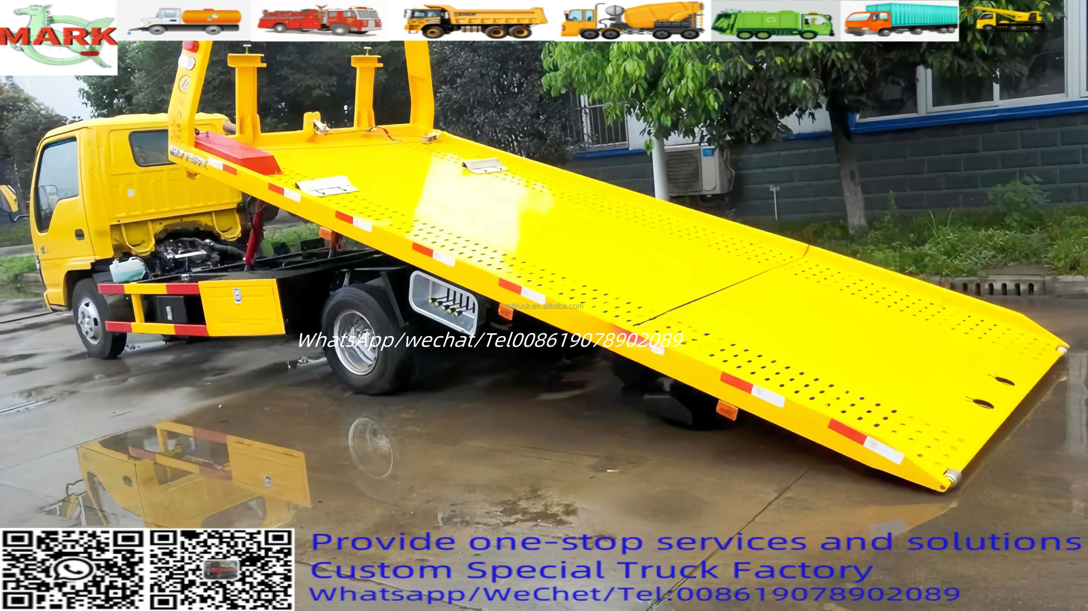 Winch 6 tons flatbed trailer direct road wrecker transporter recovery rollback road rescue platform transport crane truck