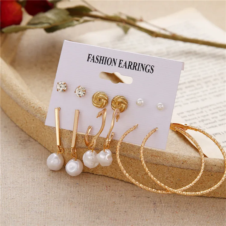 
Bohemian Tassel Acrylic Earring Big Geometric Round Heart Pearl Rhinestones Earrings Set For Women Jewelry 