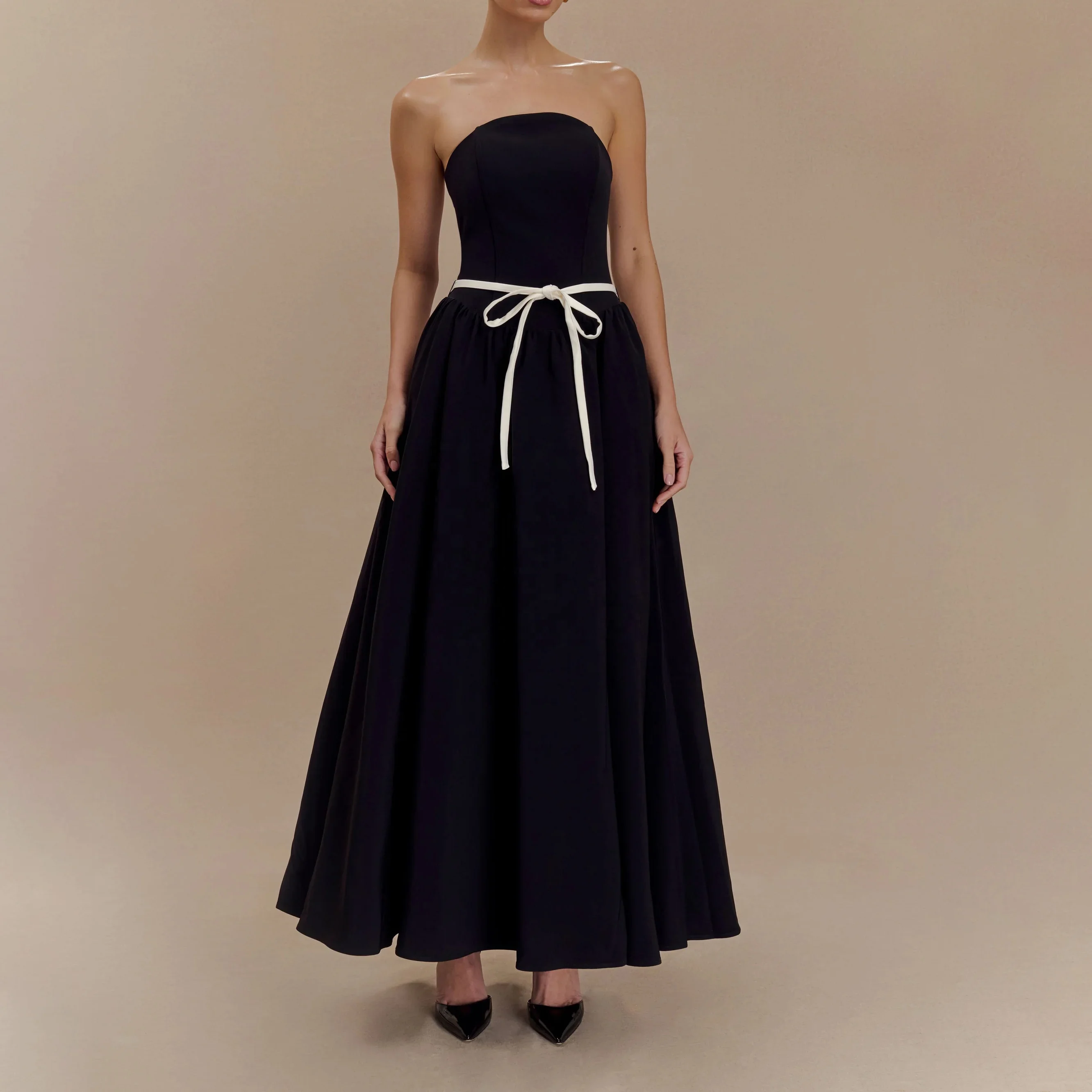High Quality Strapless Contrast Midi Dresses Latest Design Wedding Party Women Clothing Dress
