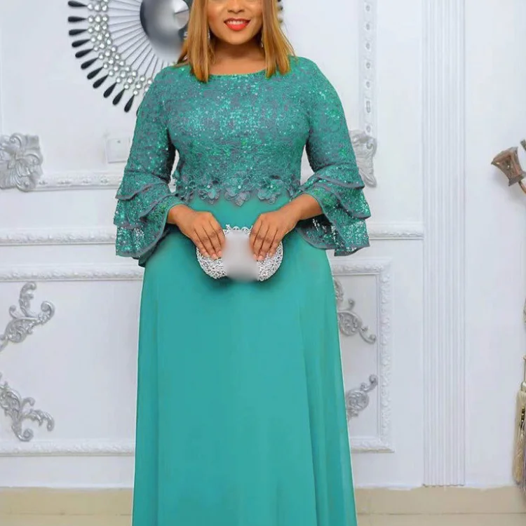 Plus Size African Party Dresses for Women 2022 New Fashion Dashiki Ankara Lace Wedding Gowns Elegant Turkey Muslim Maxi Dress