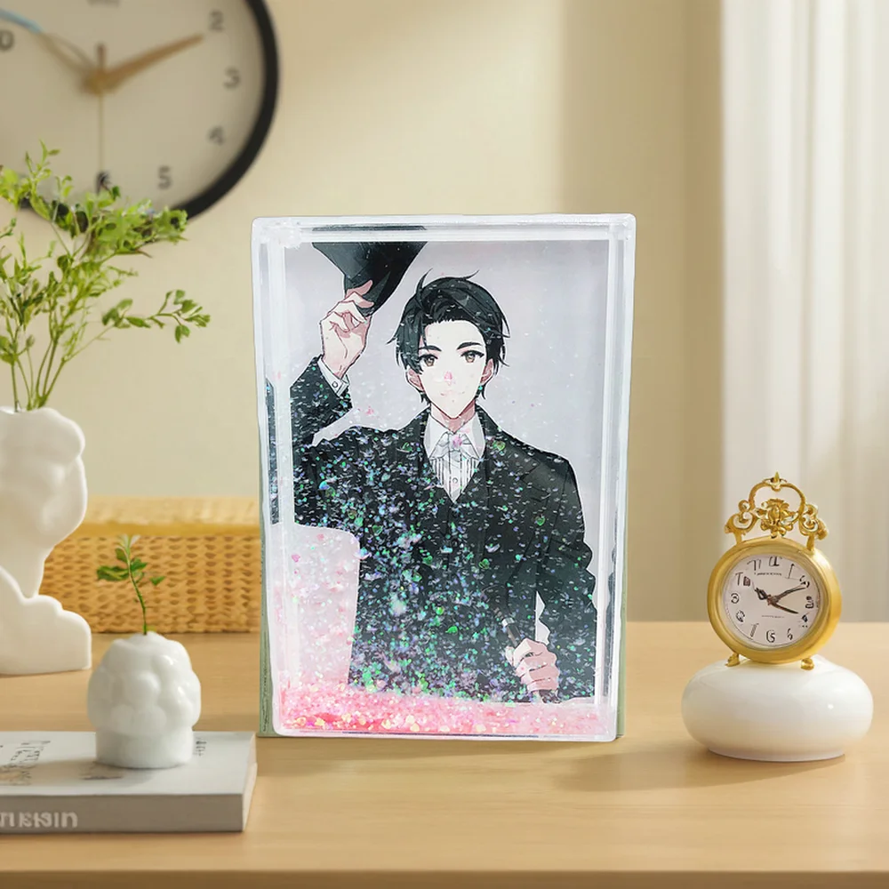 Custom Fashion 4x6 Clear Plastic Floating Sparkle Water Photo Frame Acrylic with Glitter Liquid for Gift Presentations