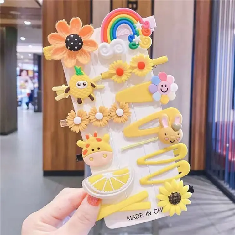 14 pcs/set Cute Child Barrettes Kid Hairgrips Hair Clip Accessories Gift Set Girl Cartoon Pattern Hair Clip Set