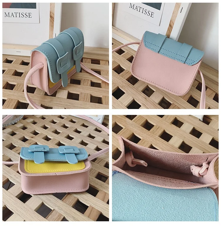 high quality mini Hit Color Shoulder Messenger Bags stylish elegant soft leather kids handbag