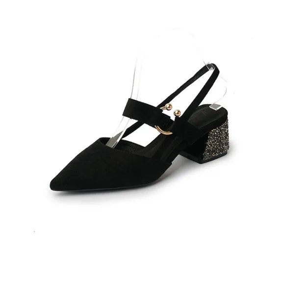 NANA rubber sole sandals female dress shoes, new 5cm high heels rhinestone pointed dress shoes,faux suede leather shoes