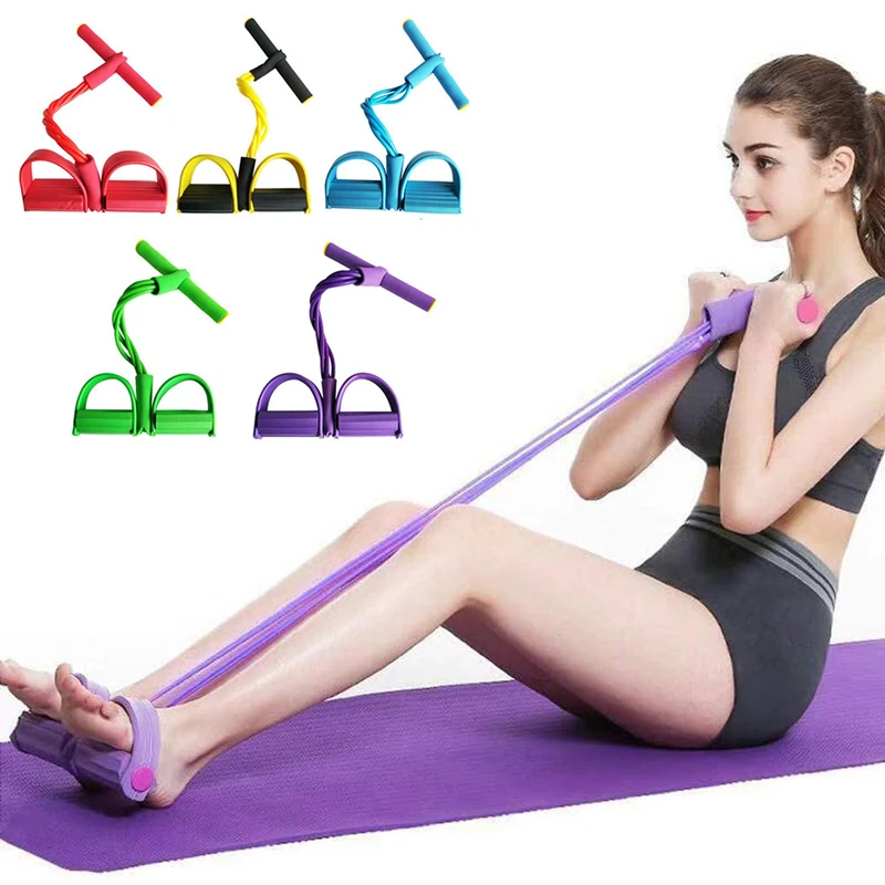 Hot sale 4 Tubes Pedal Elastic Pull Rope Multi-Function Tension Rope Sit-Up Exercise Equipment for Stretching Slimming