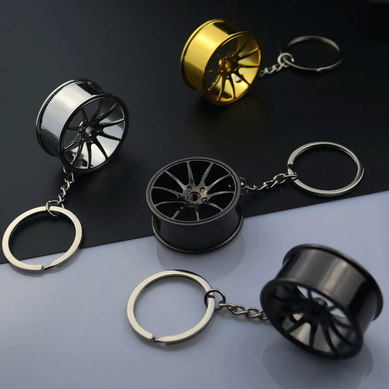 Wholesale Creative Car Modification Metal Keychain 3D Wheel Hub Brake pad Keychain Rotatable Brake Disc Auto Parts key chain