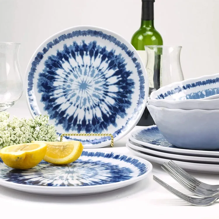 Luxury blue color melamine collection scalloped melamine dinnerware sets