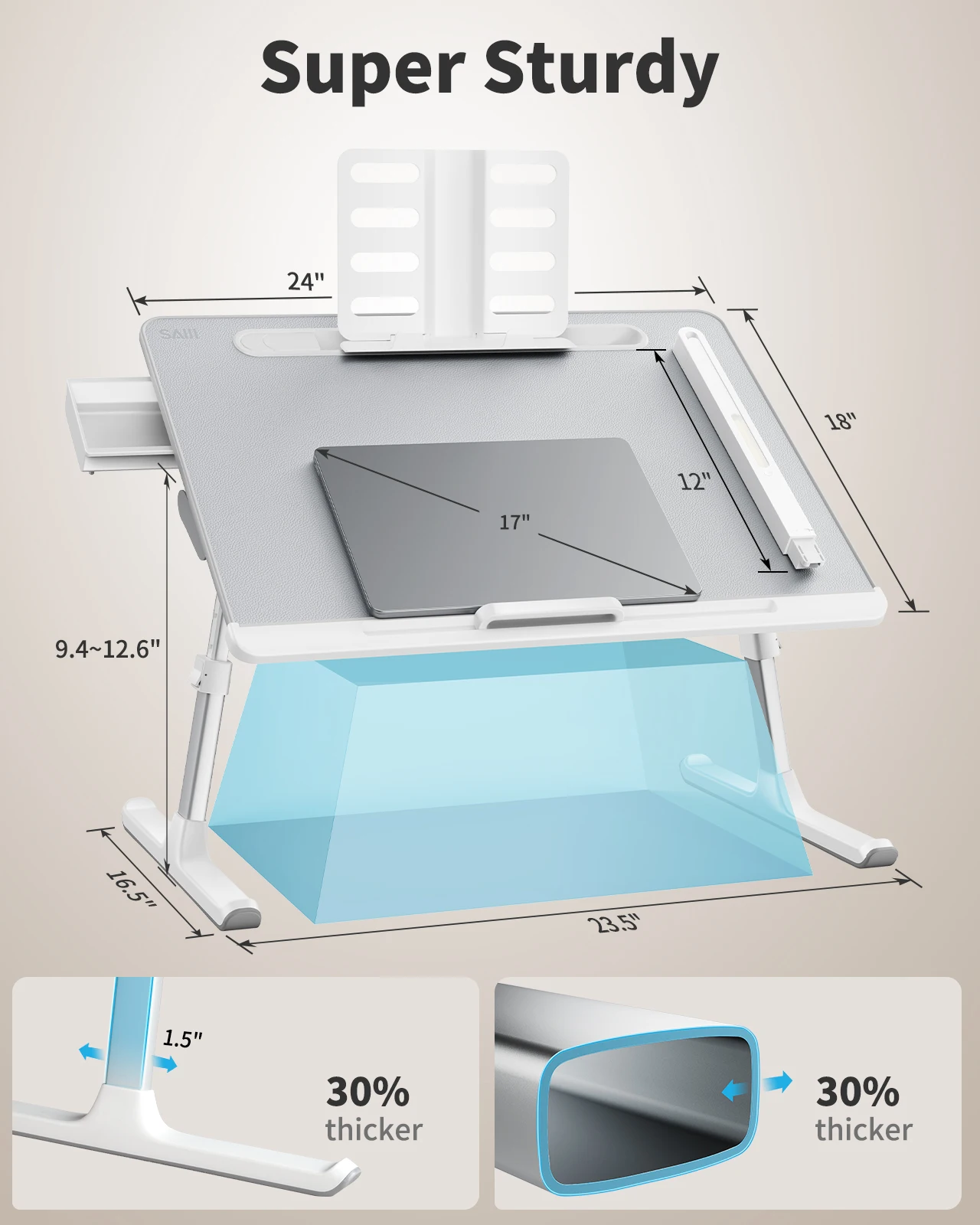 Регулируемая подставка для ноутбука SAIJI, столик-поднос для ноутбука, столик со светодиодной подсветкой, складной столик для ноутбука из ПВХ и кожи