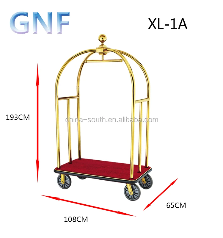 GNF hotel lobby stainless steel luggage trolley bellman trolley birdcage luggage cart baggage trolley