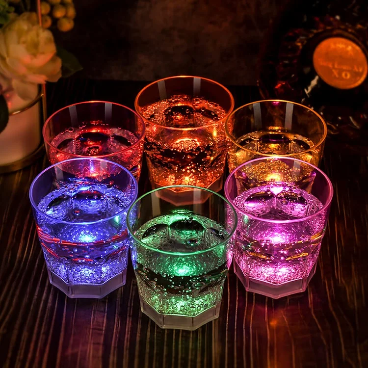 Water Glow Cup KTV Bar Water Sensing Plastic Hot Selling Brighten up in Water Whiskey Cup 250ml 6 Colors PS Wine Glass CE ROHS