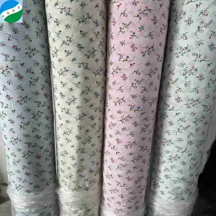 Small flower design 100%polyester woven spandex printed fabric 50d four ways stretch printing stock fabric