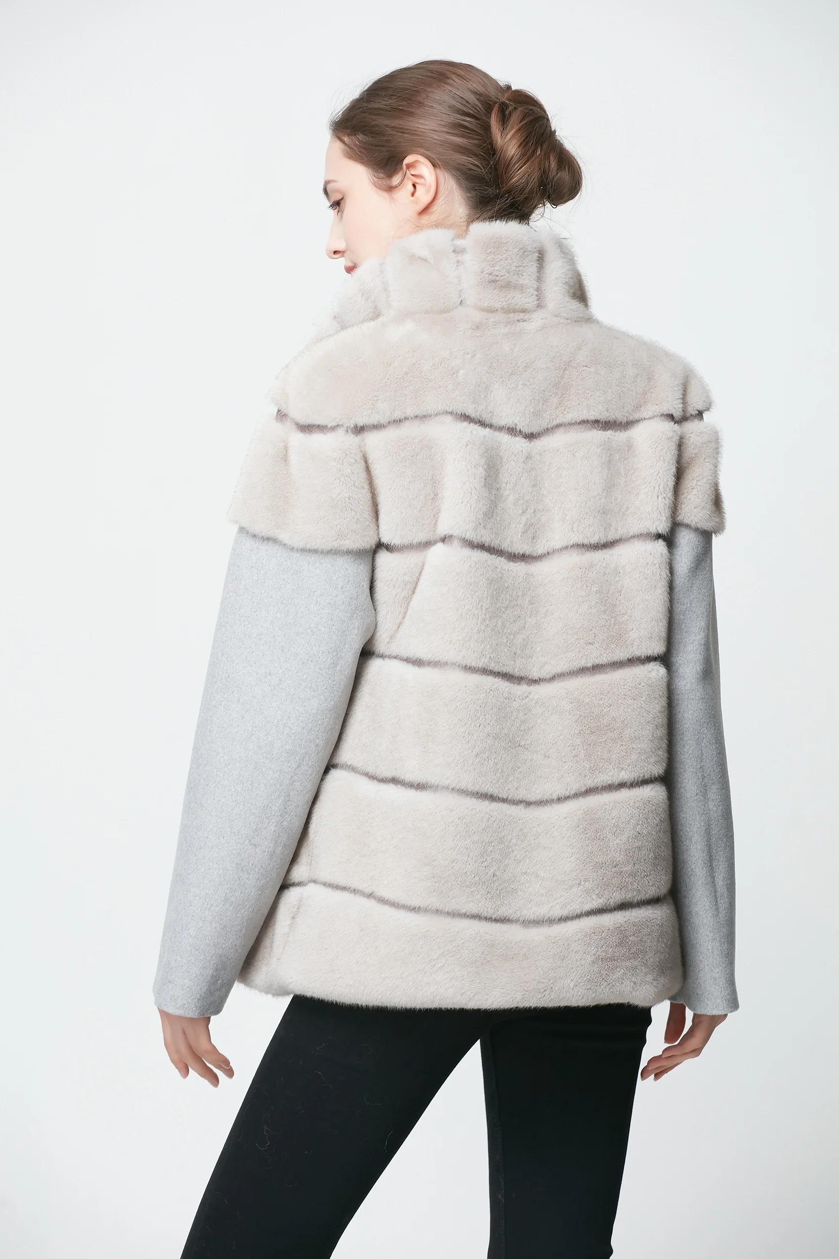 NEW Cashmere Wool Lining Spring Latest Design Leather Jacket High Quality Italian Grey Fur Coat