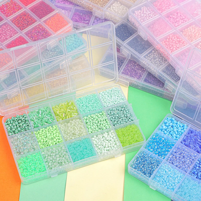 Customized Kids Beads Set Round Glass Seed Craft Kit Wholesale 15 Grids for Jewelry Making
