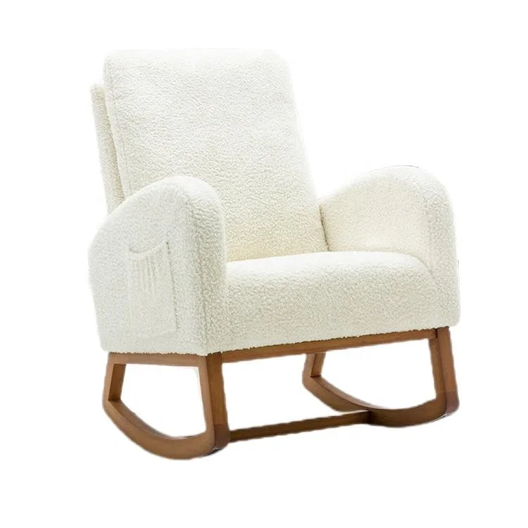 Luxury Design Living Room Wooden Legs Rocking Chair Light Beige Cover Fabric Chair Home Furniture Leisure Chair for Living Room