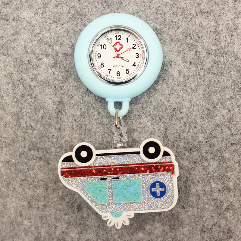 Glitter Hospital Health Care Acrylic Blood Lovely Nurse Doctor Alligator Clip Pocket Watches Medical Hang Clock