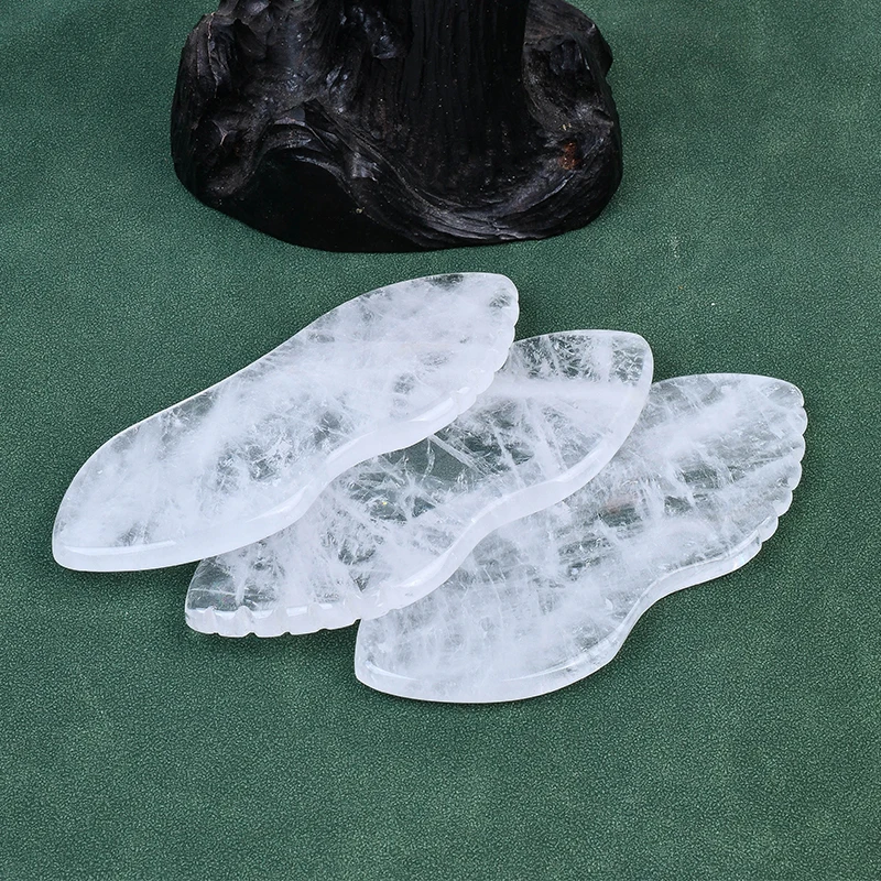 Custom Natural Rock Quartz Quasha Facial Beauty Product Crystal White Jade Gua Sha Face Massage Tool Stone Guasha With Teeth
