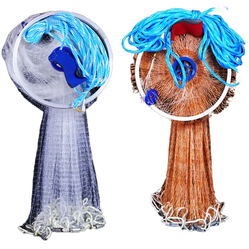 5ft & 6ft PE Line Nylon Monofilament Fishing Net with Double Knot American Cast & Aluminum Ring PA Plastic for Throw & Cast