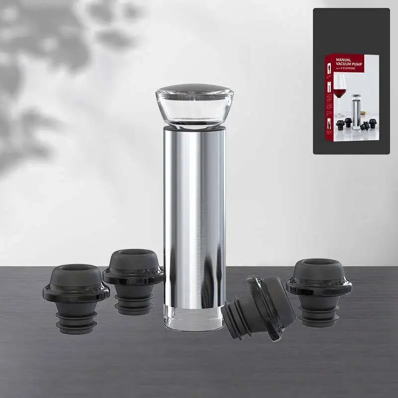 classic Modern Design stainless steel vacuum pump with 4 vacuum wine stopper mini pump vacuum