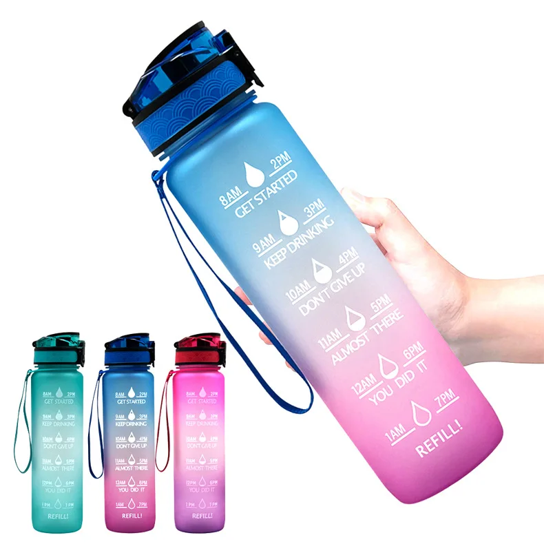 
Eco friendly 32oz Tritan Large Water Bottle with Motivational Time Marker Removable Strainer BPA Free Water Bottle 