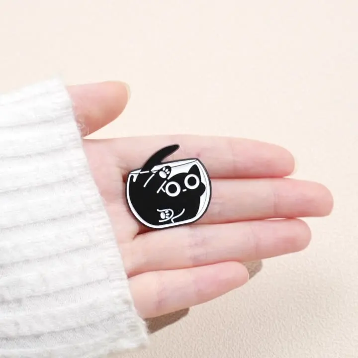 Cute Cat Enamel Pins Custom Black Kitten Terrarium Brooches Lapel Badges Cartoon Animal Jewelry Gift for Kids Friends