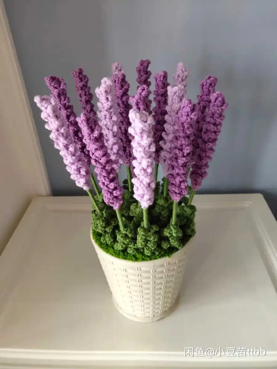 Customized Packaging Cotton Thread Purple Handmade Flower Stem Crochet Flowers