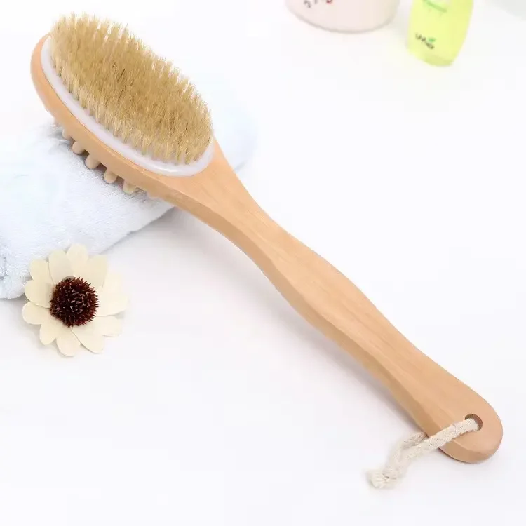 Wholesale LiYa High Quality Custom Long Wooden Handle Soft Brush Head for Wet Bath Dry Body Brushing