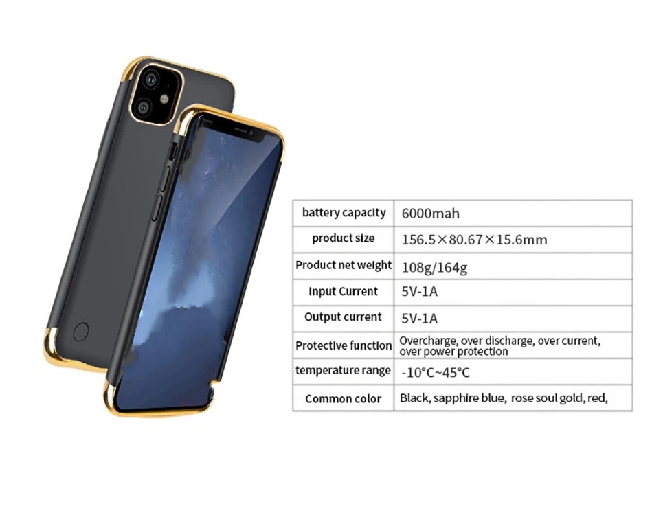 Ультратонкий чехол с внешним аккумулятором 6000 мАч для iPhone 11 pro