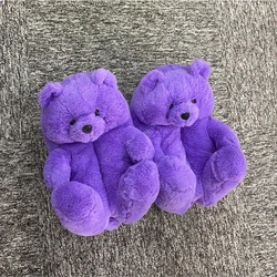 Non-Slip Indoor Animal Teddy Bear Slippers Black Pink Red White Women Slides  Cute Furry Teddy Bear Slippers Plush