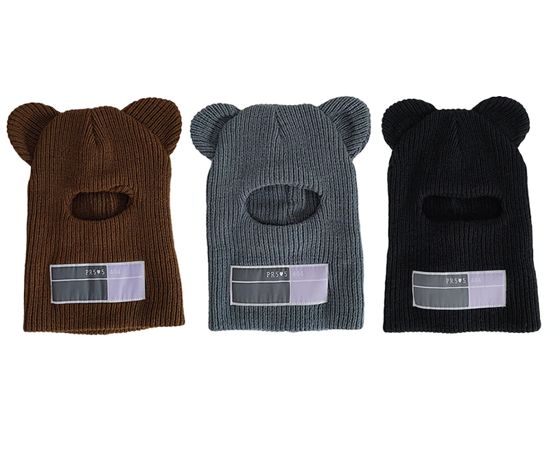 Autumn And Winter Warm Plain Face Masks Beanie Knitted Woolen Blank Knitted Balaclava Custom Ear Hole Ski