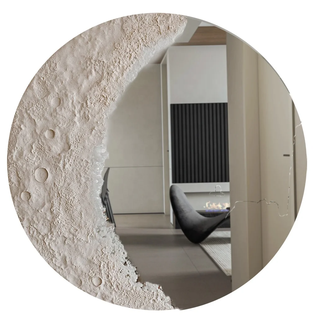 Nordic Luxury Hand Made 3d Round Moon Mirrors Decor Wall Desktop Makeup Mirror Half Landscape Textured Relief Bathroom Mirrors